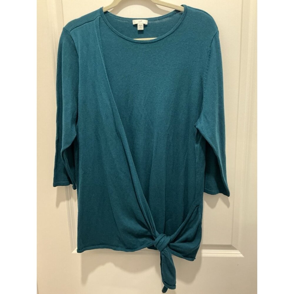 J. Jill Sweater 1X Teal Persian Blue Draped Side Tie Pullover